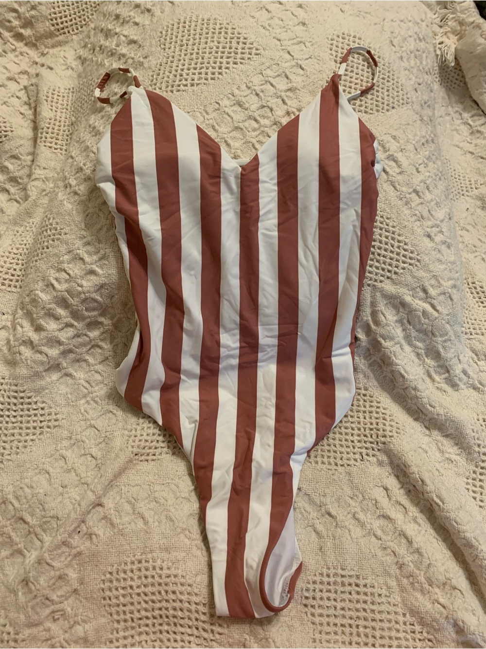 Gianni Bini Vertical Stripe One-Piece Swimsuit in Pink and White